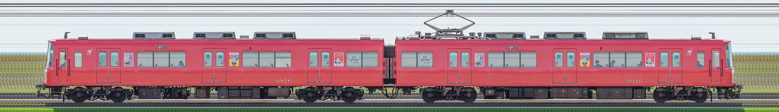 名鉄6800系(3次車)6816編成(山側)の編成サイドビュー