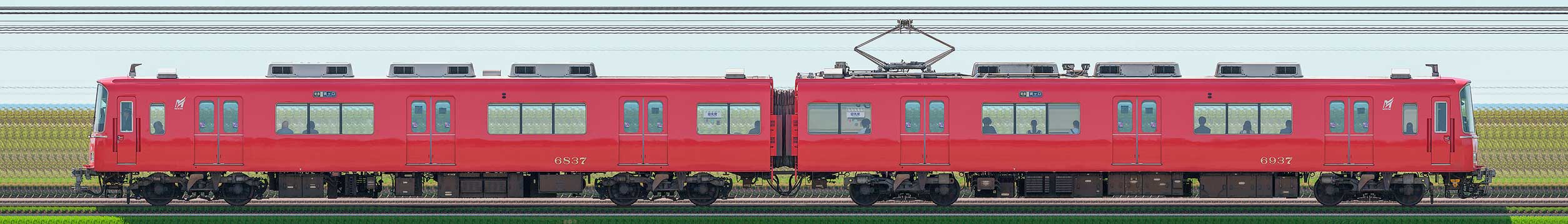 名鉄6800系(6次車)6837編成(山側)の編成サイドビュー