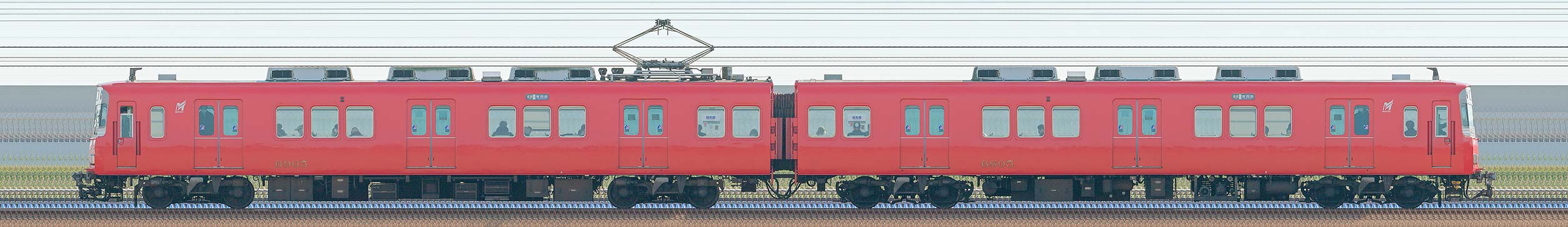 名鉄6800系(2次車)6805編成(海側)の編成サイドビュー