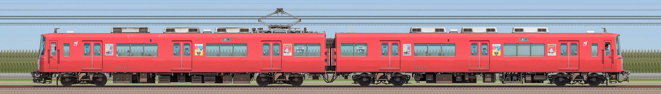名鉄6800系(3次車)6816編成(海側)の編成サイドビュー
