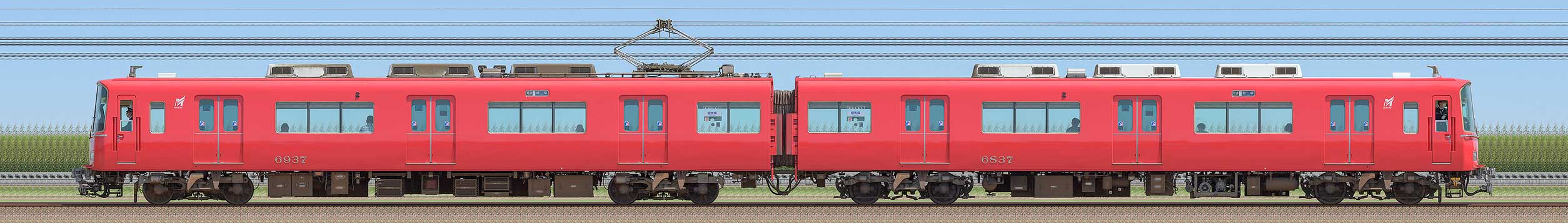 名鉄6800系(6次車)6837編成(海側)の編成サイドビュー