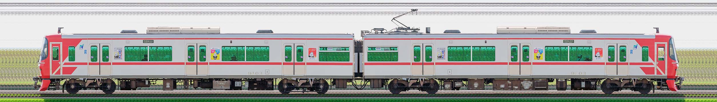 名鉄9100系(1次車)9103編成(山側)の編成サイドビュー