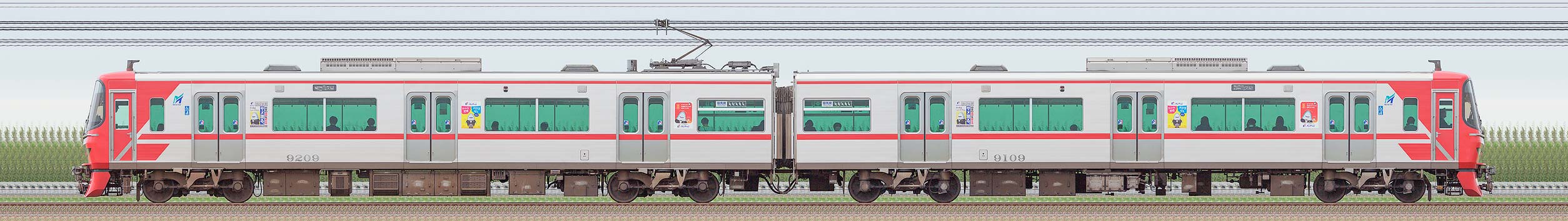 名鉄9100系(4次車)9109編成(海側)の編成サイドビュー