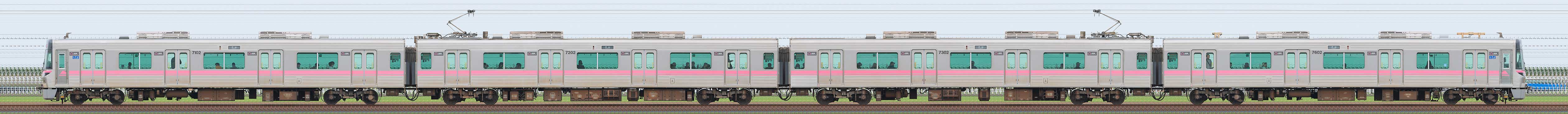 名古屋市交通局7000形7102編成(山側)の編成サイドビュー