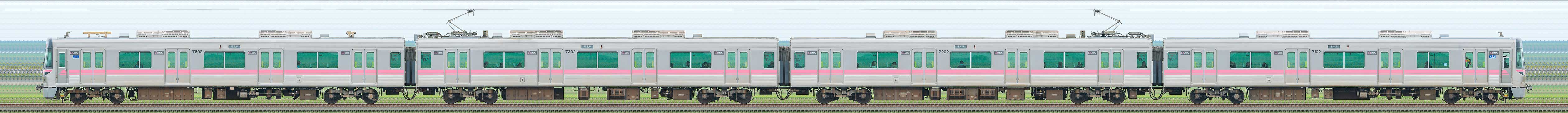 名古屋市交通局7000形7102編成(海側)の編成サイドビュー