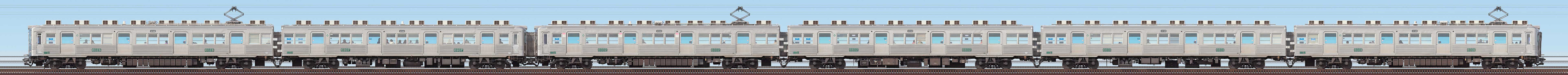 南海6000系6028編成+6001編成「復活デザイン車両」(山側)の編成サイドビュー