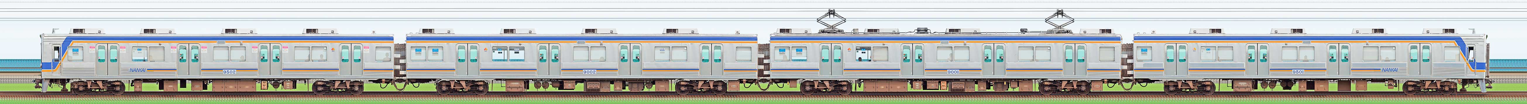 南海9000系9501編成（山側）の編成サイドビュー