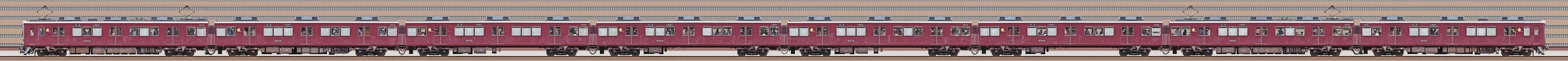 能勢電鉄6000系6002編成（山側）の編成サイドビュー