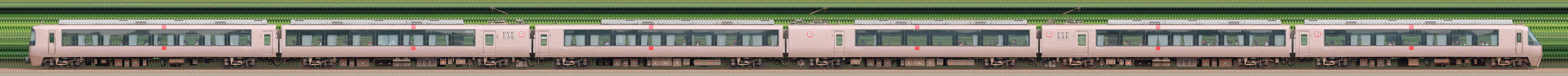 小田急30000形ロマンスカー「EXE」30255×6（箱根そば60周年記念マーク・山側）の編成サイドビュー