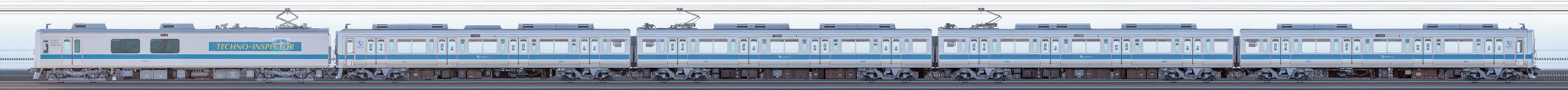 小田急1000形1051×4+クヤ31「テクノインスペクター」(海側)の編成サイドビュー