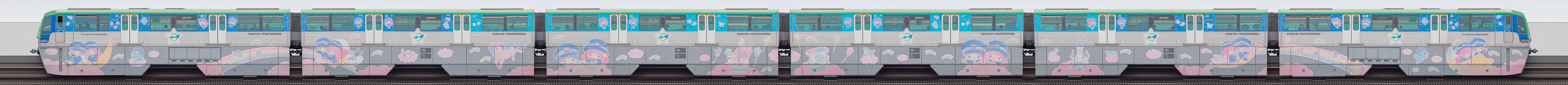 東京モノレール10000形10041編成「キキ＆ララ モノレール」（海側）の編成サイドビュー