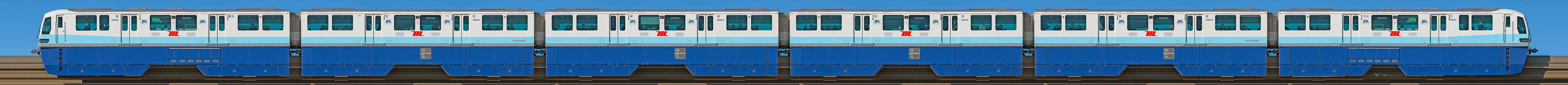 東京モノレール10000形10041編成開業時塗色（ラッピング）列車（海側）の編成サイドビュー