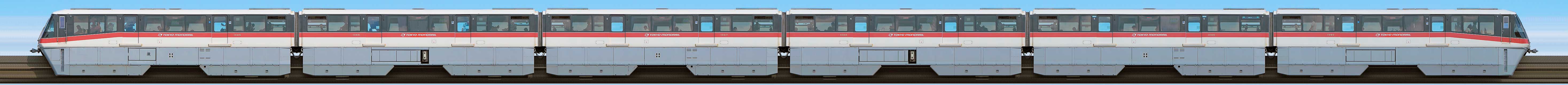 東京モノレール1000形1085編成（初代塗装・山側）の編成サイドビュー