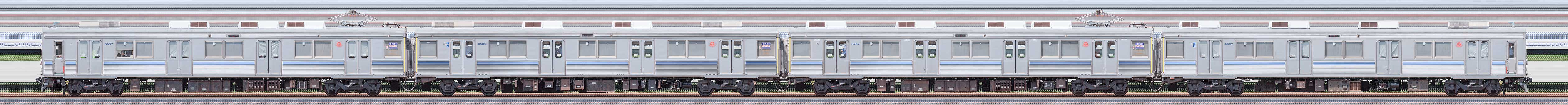 東急8500系8637編成(動態保存車・海側)の編成サイドビュー