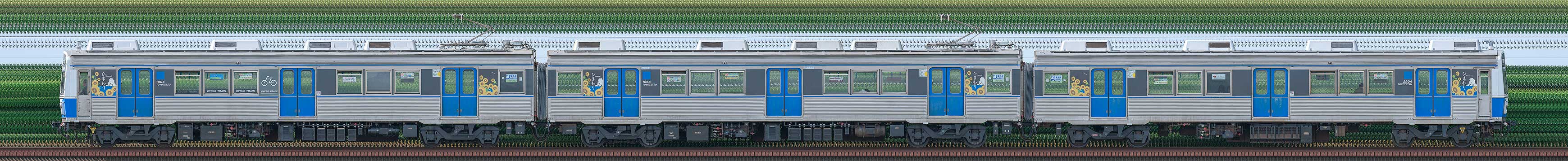 豊橋鉄道1800系1804編成「ひまわり号」(偶数側)の編成サイドビュー