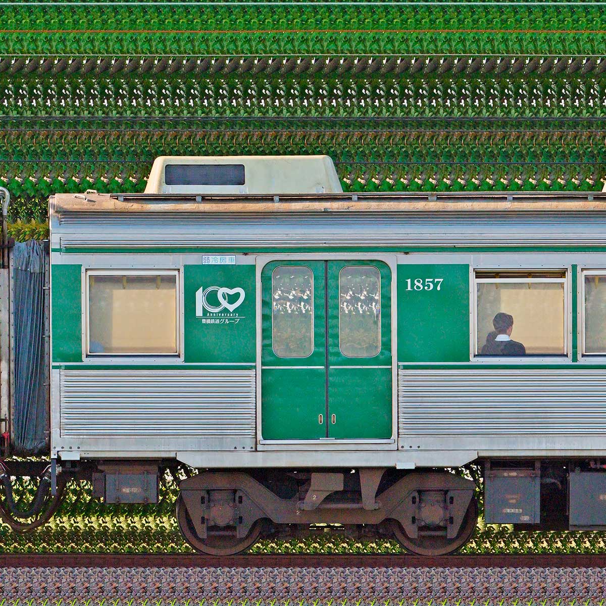 豊橋鉄道1800系モ1857（100周年ラッピング）の側面写真